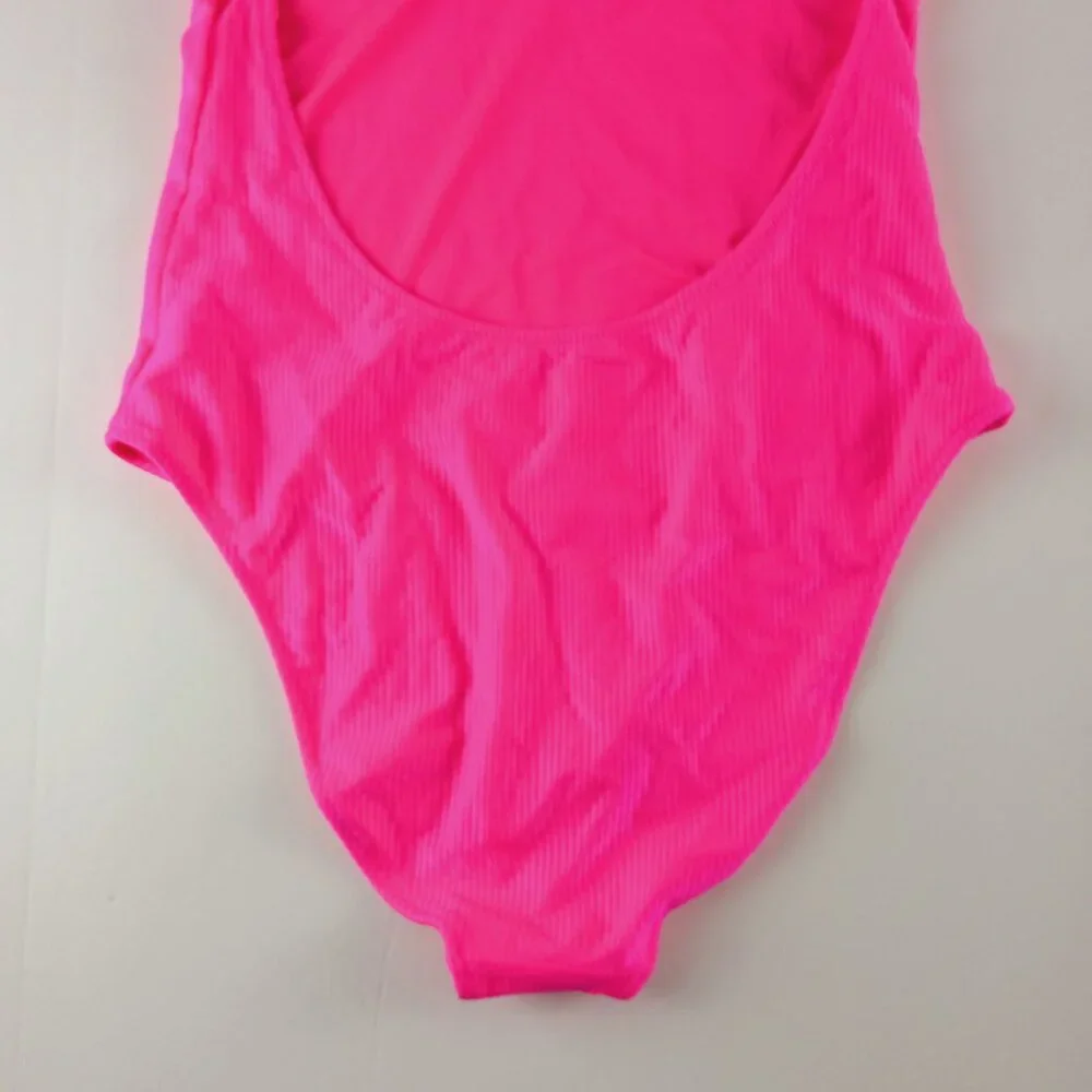 Aerie Shine Rib One Shoulder Full Coverage One Piece Swimsuit Women's M Pink